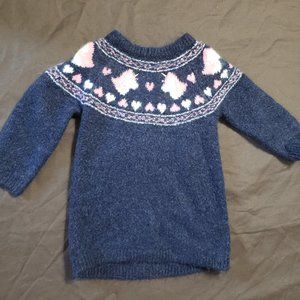 Sweater Tunic Unicorn Hearts Design Blue Pink Long Sleeve 3-6 Month Size